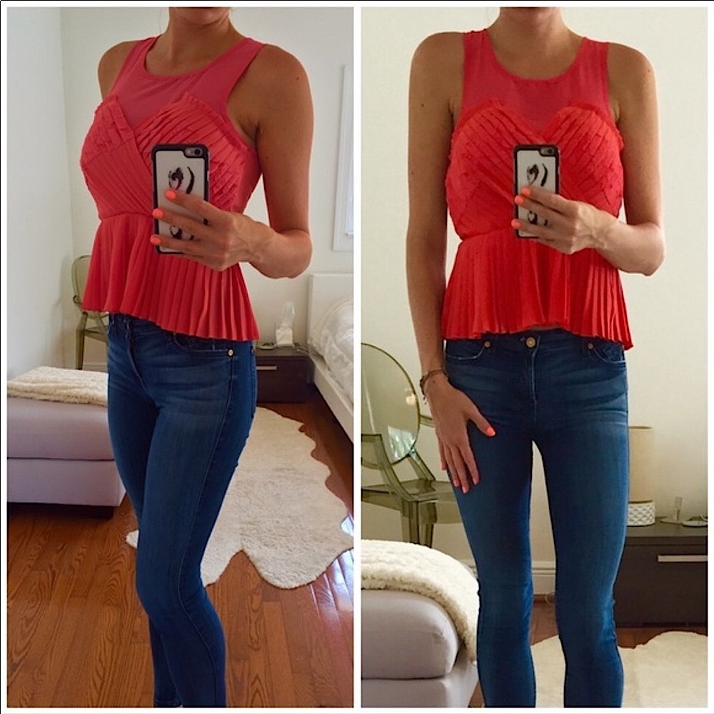 Pins & Needles Coral Peplum Pleated Blouse